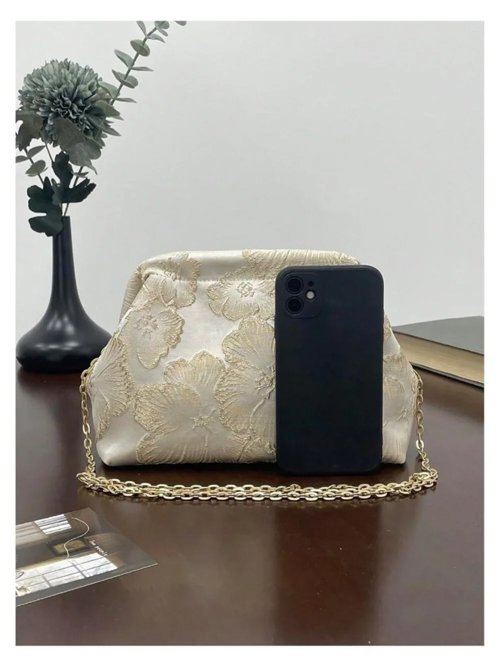 Women's Evening Clutch Bag Floral Kiss Lock Chain Shoulder Purse Wedding Guest
